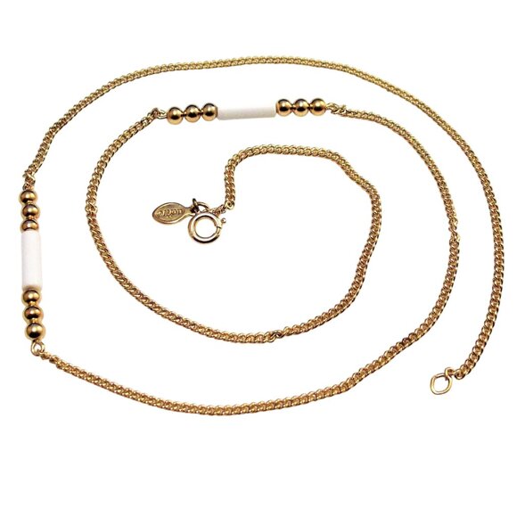 Avon White Tube Necklace Gold Tone Vintage 1980 Spectator Style Curb 24 Inch - Picture 4 of 4